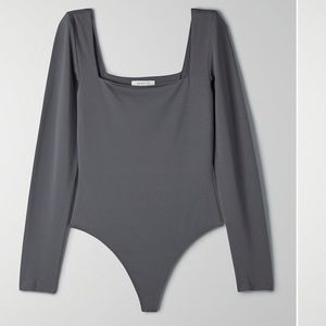 Aritzia Contour Longsleeve Square Neck Bodysuit- Elegant Charcoal, Size M